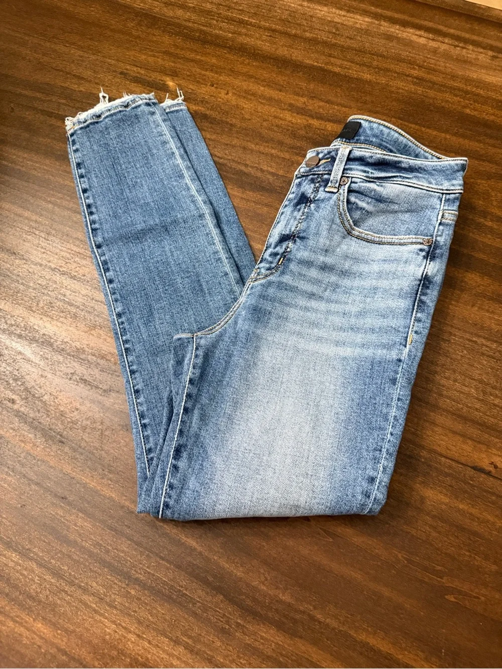 Buckle Faded Blue Skinny Jeans with Raw Hem - Picture 1 of 9